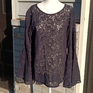 NWT Loft sheer lacy long bell sleeve top size L